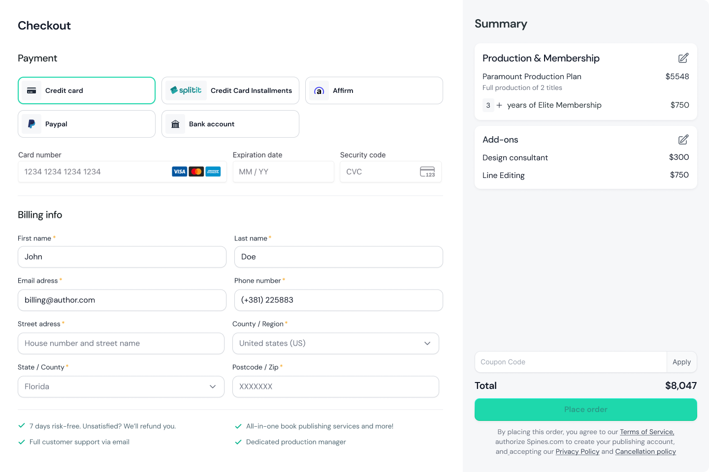 Web checkout, traditional layout