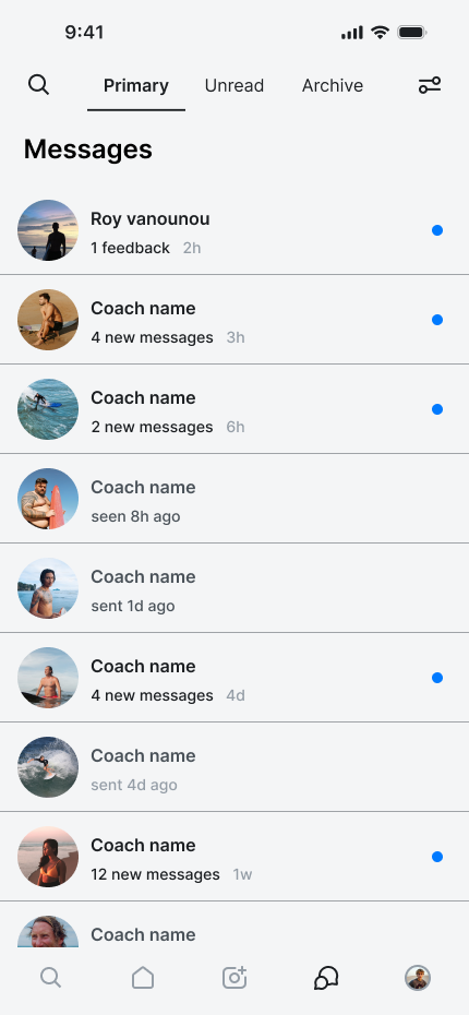 Messages, coach inbox