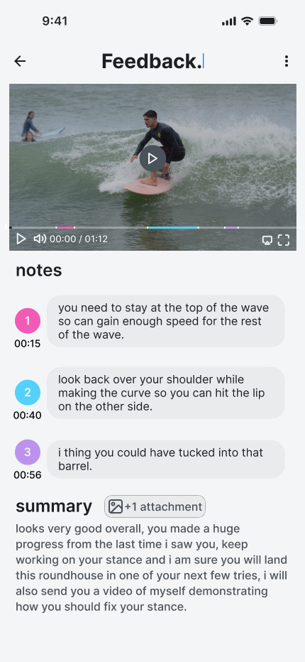 Coach review, timestamped annotations