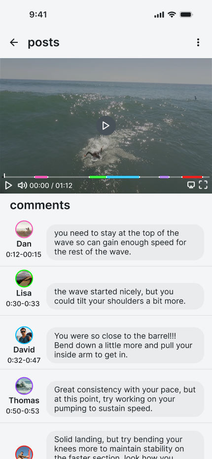 Community post with timestamped feedback