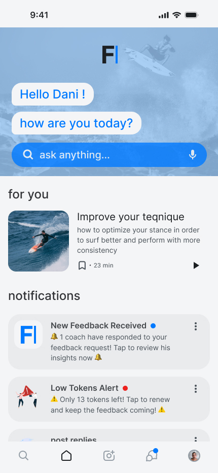 Feedback, home feed
