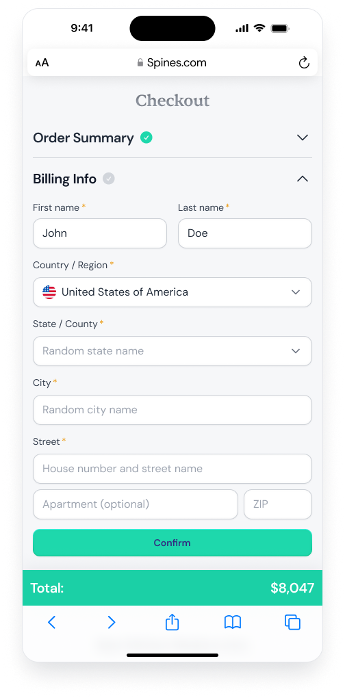 Checkout, billing info